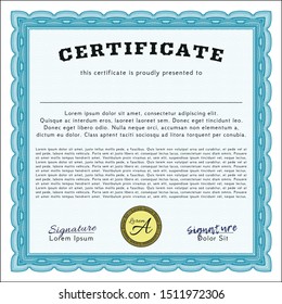 Light blue Classic Certificate template. Money style design. With background. Detailed. 