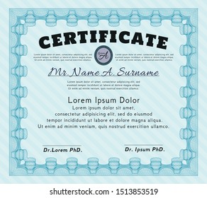 Light blue Classic Certificate template. Complex background. Lovely design. Customizable, Easy to edit and change colors. 