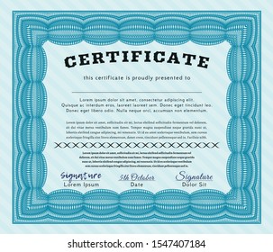 Light blue Classic Certificate template. Easy to print. Detailed. Nice design. 