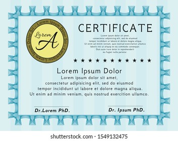 Light blue Classic Certificate template. Retro design. Printer friendly. Customizable, Easy to edit and change colors. 