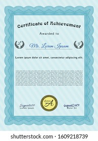 Light blue Classic Certificate template. Perfect design. Easy to print. Customizable, Easy to edit and change colors. 