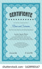 Light blue Classic Certificate template. With guilloche pattern and background. Vector illustration. Money Pattern design. 
