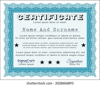 Light blue Classic Certificate template.  Beauty design.  With guilloche pattern and background.  Customizable, Easy to edit and change colors. 