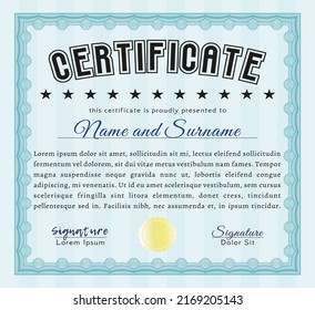 Light blue Classic Certificate template.  Excellent design.  With background.  Customizable, Easy to edit and change colors. 