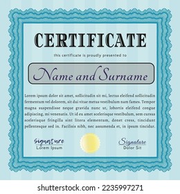 Light blue Classic Certificate template.  Nice design.  Printer friendly.  Detailed. 