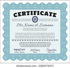 Light blue Classic Certificate template.  Nice design.  With linear background.  Customizable, Easy to edit and change colors. 