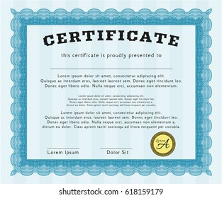 Light blue Classic Certificate template. Detailed. With complex background. Money Pattern design. 
