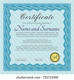 Light blue Classic Certificate template. Customizable, Easy to edit and change colors. With linear background. Excellent design. 