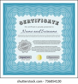 Light blue Classic Certificate template. Customizable, Easy to edit and change colors. Complex background. Sophisticated design. 