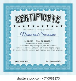 Light blue Classic Certificate template. With complex background. Vector illustration. Retro design. 