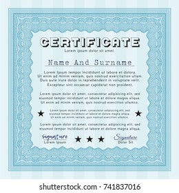 Light blue Classic Certificate template. Retro design. Customizable, Easy to edit and change colors. With great quality guilloche pattern. 