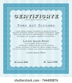 Light blue Classic Certificate template. Customizable, Easy to edit and change colors. With complex background. Money style design. 