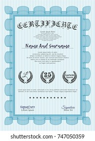 Light blue Classic Certificate template. With background. Superior design. Customizable, Easy to edit and change colors. 