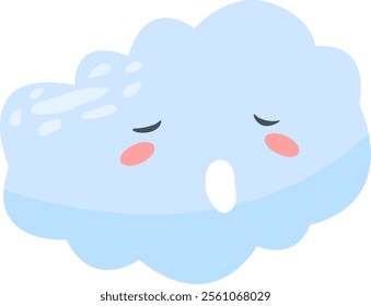 Light blue cloud with closed eyes, rosy cheeks, and a small open mouth, peacefully napping while dreaming, radiates an adorable and serene charm in a tranquil sky setting