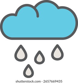 Hellblaue Wolke mit grauem Umriss und vier Regentropfen Illustrati