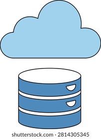 Light blue cloud hovering above a darker blue cylindrical database server storage computing