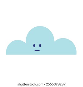 Light blue cloud with a simple, smiling face, featuring dark blue oval eyes and a straight line for a mouth, ideal for cheerful and playful illustrations.