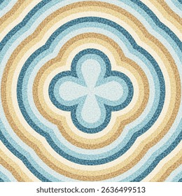 Light blue clover shape centered in beige and blue concentric curves. Vector illustration with calm, retro feel.