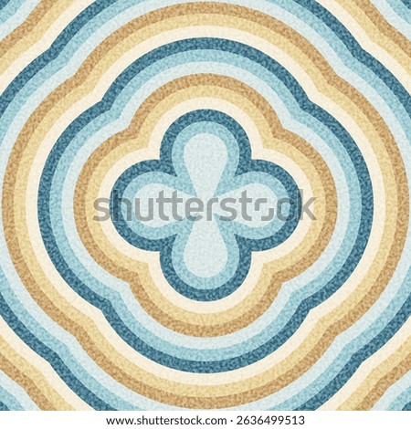 Light blue clover shape centered in beige and blue concentric curves. Vector illustration with calm, retro feel.