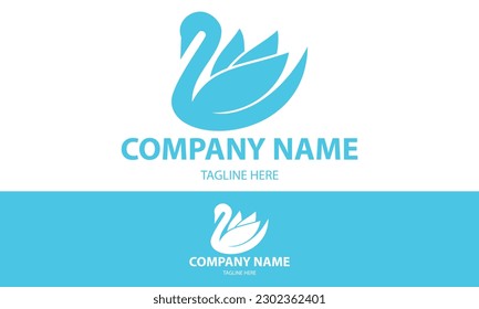 Light Blue Color Beautiful Animal Swan Logo Design