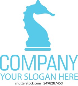 Light Blue Color Chess Seahorse Logo Design