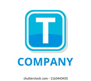 light blue color glasses square box button web logo graphic design with modern clean style for any professional company with initial type letter t on it