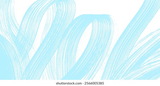 Light blue color grainy spiral brush stroke. Template distress damaged edge banner with spiral bold line with spray texture. Grainy brush strokes texture with scattered tiny dots. Dry brush on canvas.