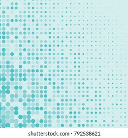 Light blue color halftone dots. Colorful geometric gradient for pop art designs. Geometric vintage monochrome fade wallpaper. Pop art print. Dotted geometric retro pattern. Comic halftone background.
