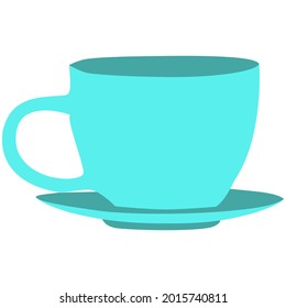 Light blue colored, minimal style vector illustration of a teacup with its plate.