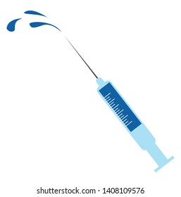 A light blue colored syringe with dark blue medicine, vector, color drawing or illustration. 