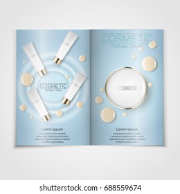 light blue cosmetic brochure design can also be used on catalogs or magazines, 3d illustration. Foundation drops and concealer. Vector illustration