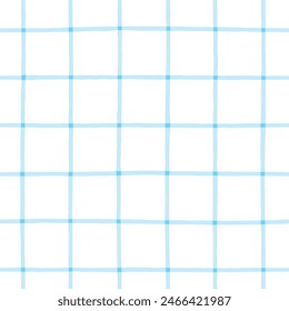 Hellblaue gekreuzte Linien Gitter Nahtlose Vektorgrafik Muster. Handgezeichnetes Gittermuster. Geschlechtsneutrales pastellblaues und weißes Plaid-Design. Blaue Streifen auf cremefarbenem Hintergrund.