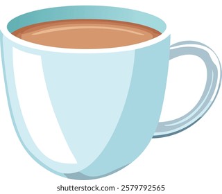 Light blue cup filled with a hot beverage, possibly coffee or tea