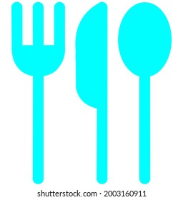 Light Blue , Cyan Cutlery vector icon showing a spoon, fork and knife.