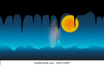 Light blue - dark blue ice cave is a fantasy image with star and moon.