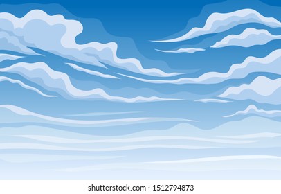 Light blue day sky with clouds. Vector illustration.