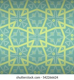 Light blue decorative seamless pattern in kaleidoscopic style. Vivid, symmetrical design for wallpaper, game, surface or other purpose. Contemporary design. Vector background.