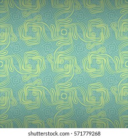 Light blue decorative seamless pattern in ritual lines style. Equable puzzle repeatable backdrop. Vector background.