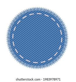 Elementos del círculo del denim azul claro. Los vaqueros realistas rompen la textura. Material de tela de etiqueta de mosaico.