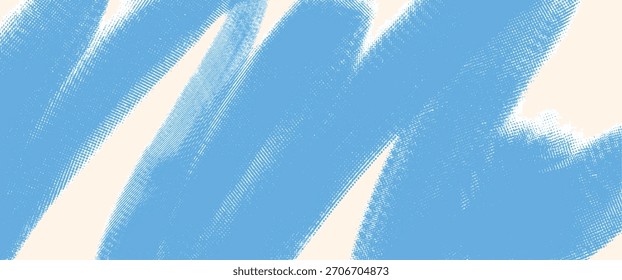 Hellblaue diagonale Pinselstriche mit strukturiertem Halbtoneffekt auf weichweißem Hintergrund. Abstrakte moderne Vorlage. Rohes handgezeichnetes Muster für Design oder Banner