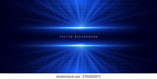 Líneas de malla futurista digital azul claro sobre fondo oscuro. Concepto de comunicación de red de Tecnología. Ilustración vectorial