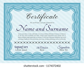 Light blue Diploma. Artistry design. With guilloche pattern and background. Customizable, Easy to edit and change colors. 