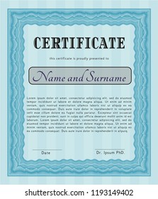 Light blue Diploma. Artistry design. Printer friendly. Vector illustration. 