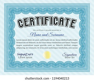 Light blue Diploma. Artistry design. With quality background. Detailed. 