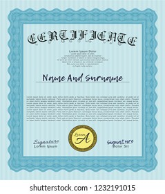 Light blue Diploma. Artistry design. With quality background. Detailed. 