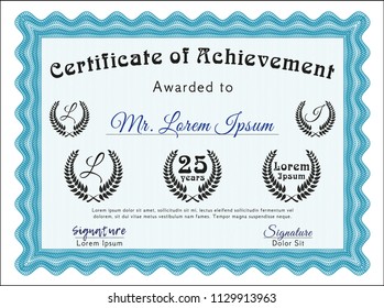 Light blue Diploma. With background. Cordial design. Customizable, Easy to edit and change colors. 