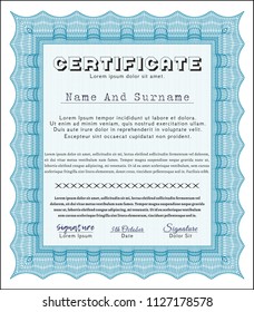 Light blue Diploma. With background. Vector illustration. Modern design. 