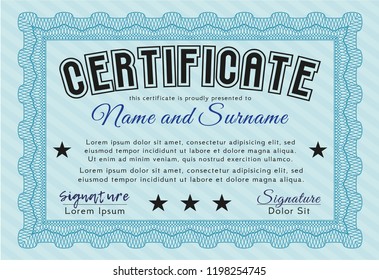 Light blue Diploma. With background. Vector illustration. Money Pattern design. 