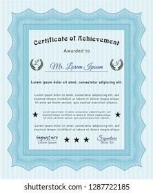 Light blue Diploma. With background. Vector illustration. Modern design. 