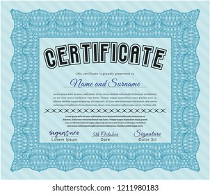 Light blue Diploma. Beauty design. Detailed. Complex background. 
